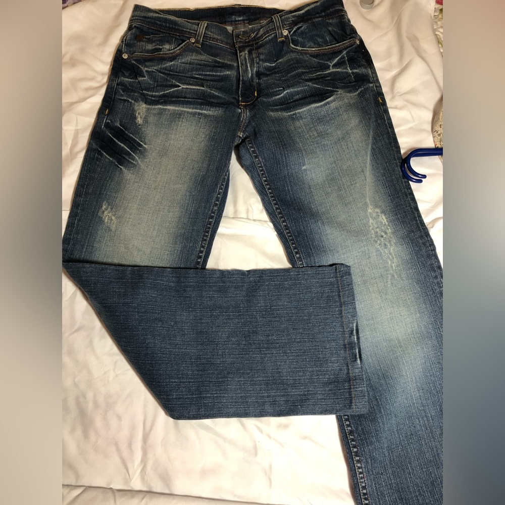 Armani Exchange AX Light Wrinkle Distressed Denim Jeans SZ 33 Long.